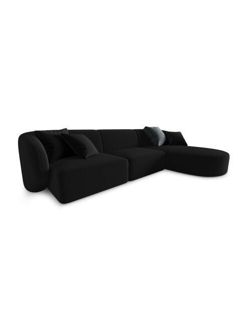 Canapé d'angle Droit Modulaire Velours Chiara 4 Places noir - 259x155x74 cm