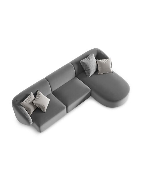 Canapé d'angle Droit Modulaire Velours Chiara 4 Places gris - 259x155x74 cm