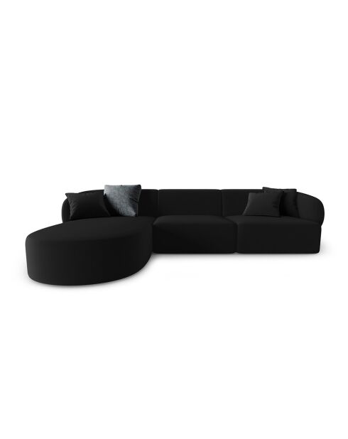 Canapé d'angle Gauche Modulaire Velours Chiara 4 Places noir - 259x155x74 cm