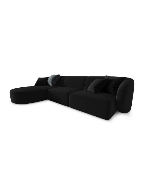 Canapé d'angle Gauche Modulaire Velours Chiara 4 Places noir - 259x155x74 cm
