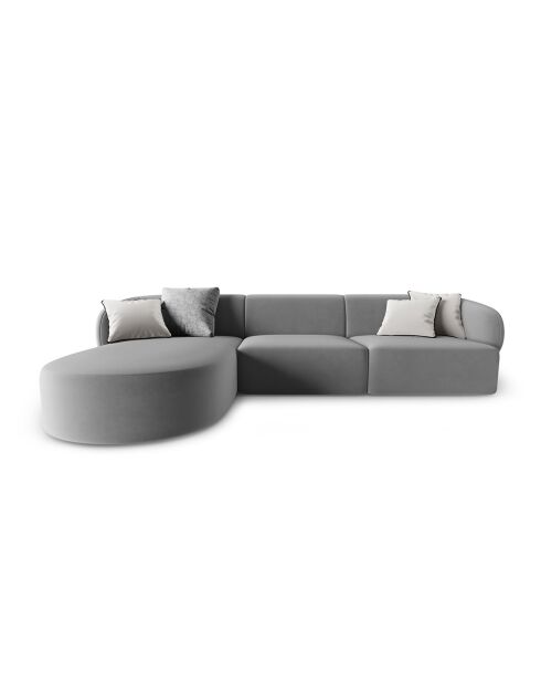 Canapé d'angle Gauche Modulaire Velours Chiara 4 Places gris - 259x155x74 cm