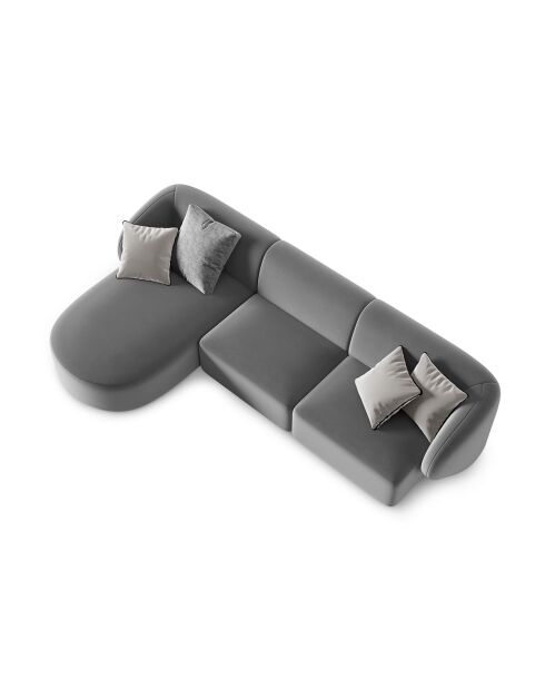 Canapé d'angle Gauche Modulaire Velours Chiara 4 Places gris - 259x155x74 cm