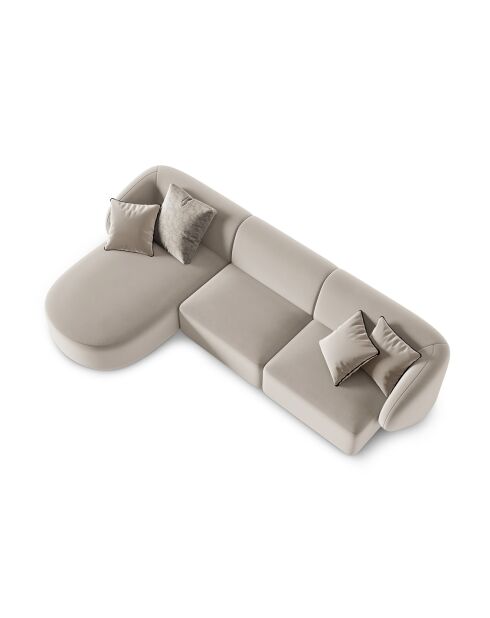 Canapé d'angle Gauche Modulaire Velours Chiara 4 Places beige - 259x155x74 cm