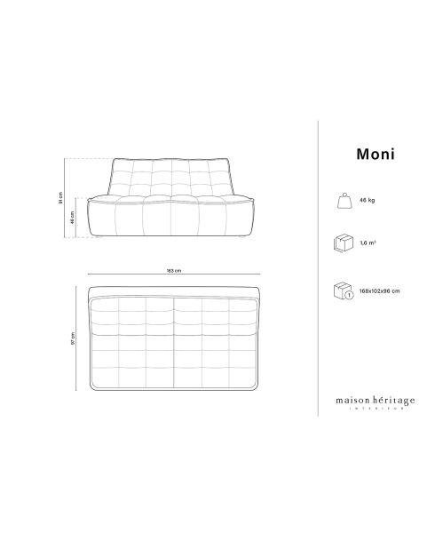 Canapé Modulaire Moni 2 Places gris clair - 163x97x91 cm