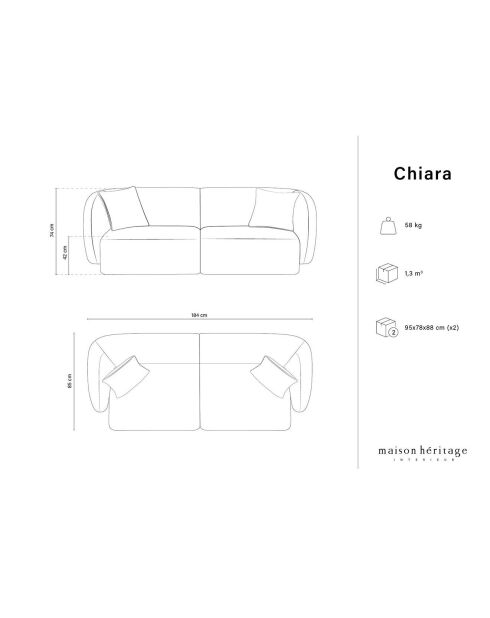 Canapé Modulaire Chiara 2 Places gris - 184x85x74 cm