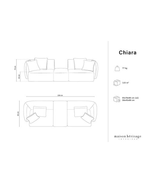 Canapé Modulaire Velours Chiara 2 Places noir - 239x85x74 cm