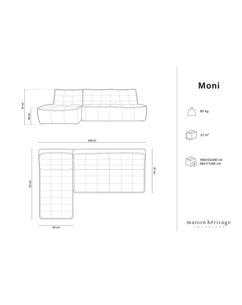 Canapé d'angle Gauche Modulaire Moni 4 Places gris clair - 246x172x91 cm