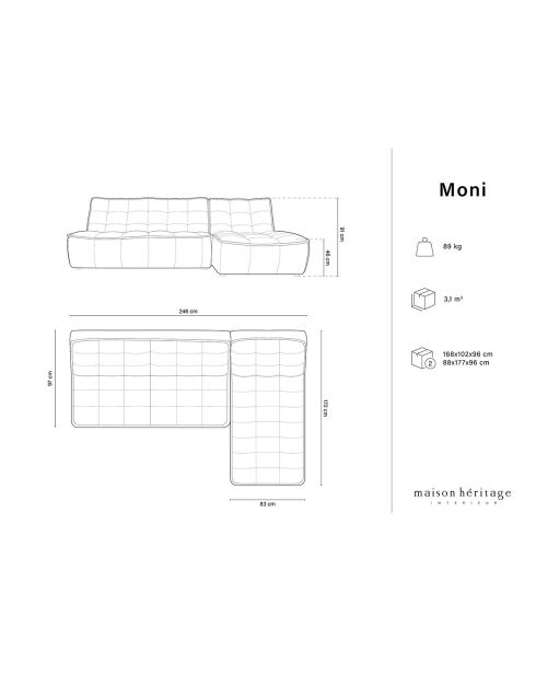 Canapé d'angle Droit Modulaire Moni 4 Places gris clair - 246x172x91 cm