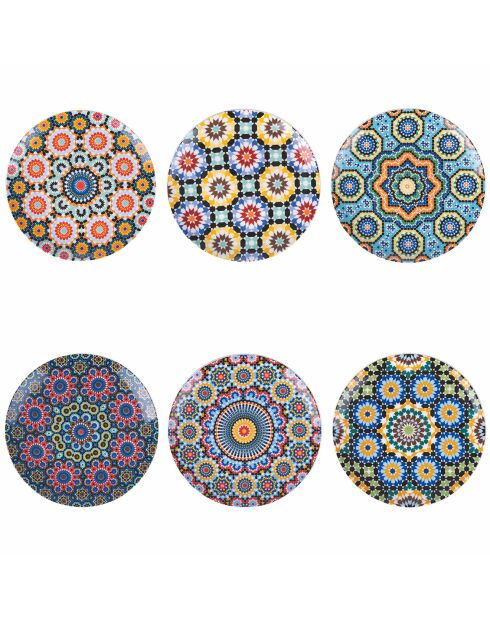 6 mehrfarbige Dessertteller aus Marrakesch-Porzellan - D.19 cm