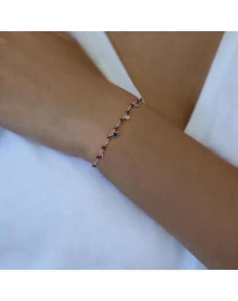 Bracelet en Argent rhodié & Onyx rouge