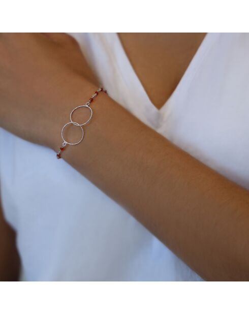 Bracelet en Argent rhodié & Onyx rouge