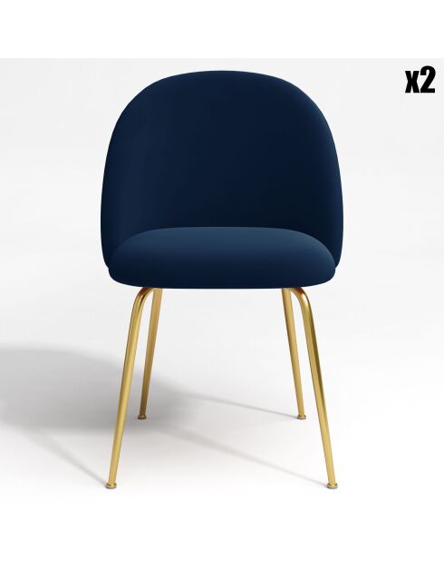 2 Chaises Ella Velours bleu nuit - 77.5x50x54 cm