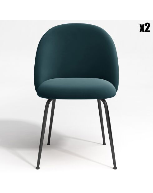 2 Chaises Ella Velours bleu canard - 77.5x50x54 cm