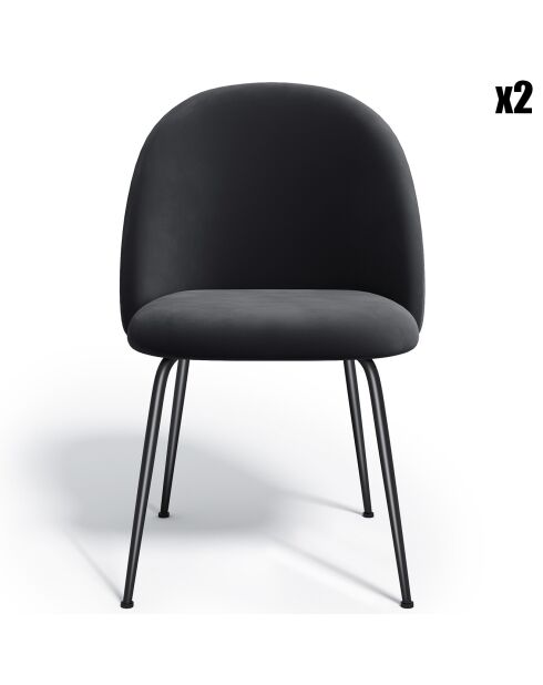 2 Chaises Ella Velours noires - 77.5x50x54 cm