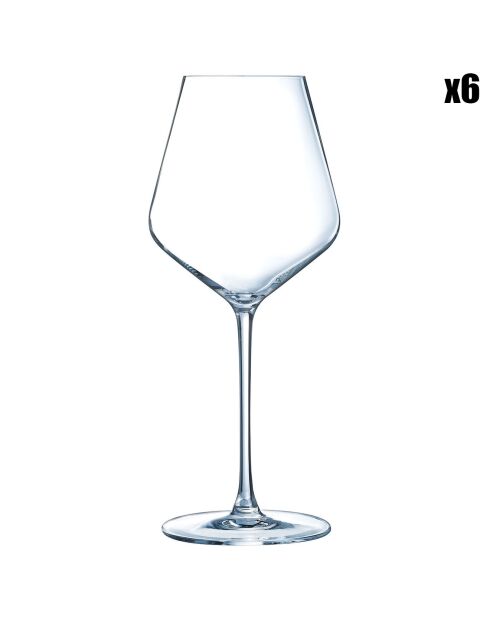 6 Distinction glazen met transparante steel - 47 cl