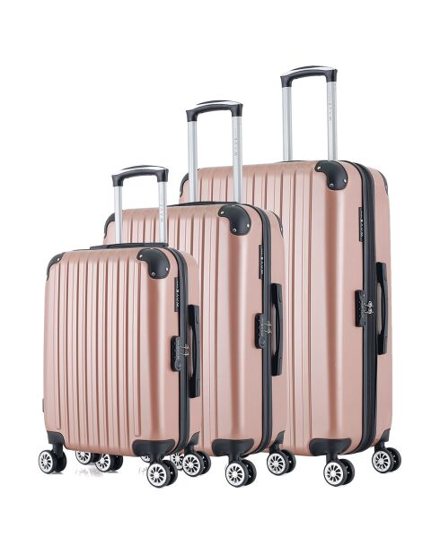 3 Valises 4 roues doubles Denali 55/65/75 cm rose doré