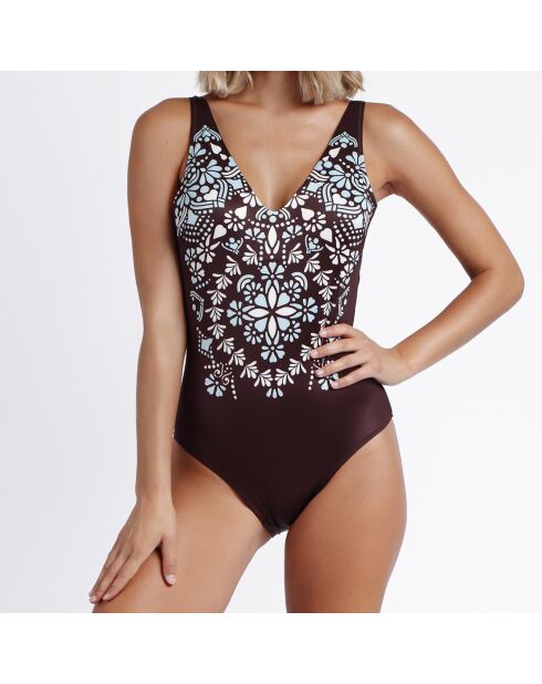 Vada badpak uit één stuk met chocoladebruine print