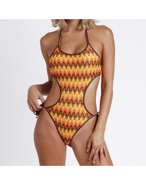 Einteiliger Badeanzug Kamala mit orangefarbenem Aufdruck