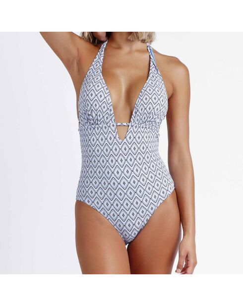 Maya badpak uit één stuk met blauw/witte print