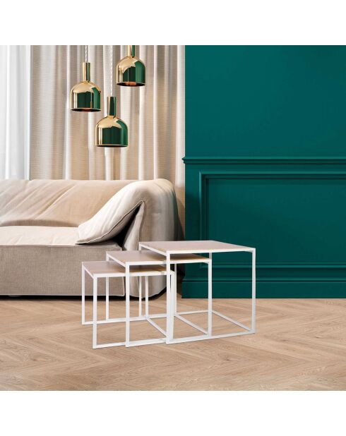 3 Tables gigognes  marron/blanc -  45x45x45 cm