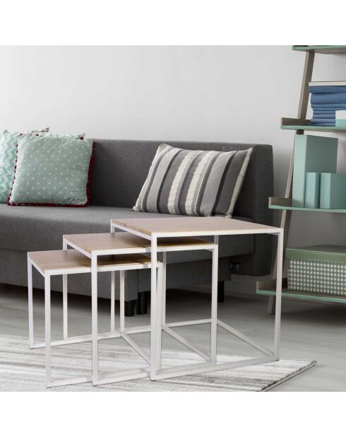 3 Tables gigognes  marron/blanc -  45x45x45 cm