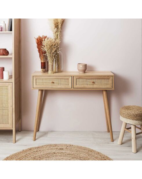 Console Bali 2 tiroirs beige -  100x81x29 cm