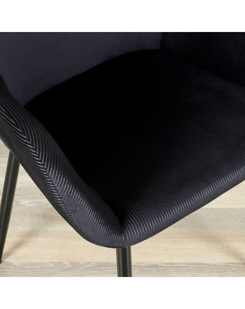 2 Fauteuils Giulia velours cotelé noirs -  59x85x55.7 cm