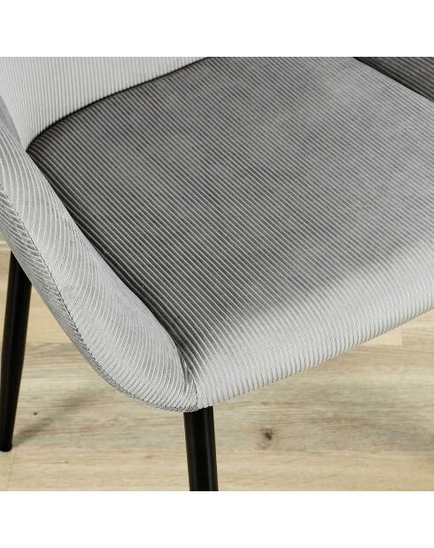 2 Fauteuils Giulia velours cotelé gris -  59x85x55.7 cm