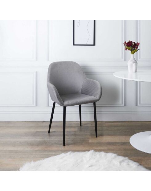 2 Fauteuils Giulia velours cotelé gris -  59x85x55.7 cm