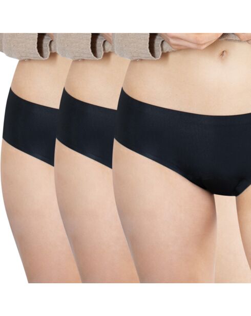 3 Shorties menstruels Micro Invisible noirs - flux moyen