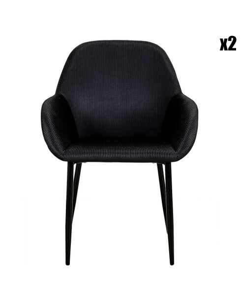 2 Fauteuils Giulia velours cotelé noirs -  59x85x55.7 cm