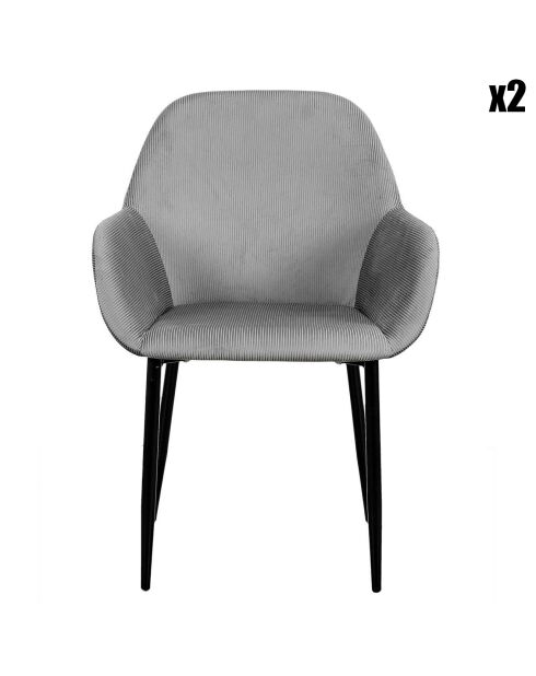 2 Fauteuils Giulia velours cotelé gris -  59x85x55.7 cm