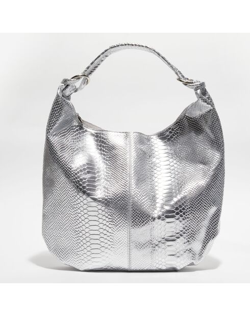 Sac porté épaule en Cuir Adèle argenté - 44x34x5 cm