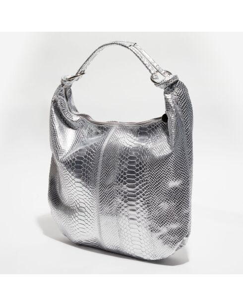 Sac porté épaule en Cuir Adèle argenté - 44x34x5 cm