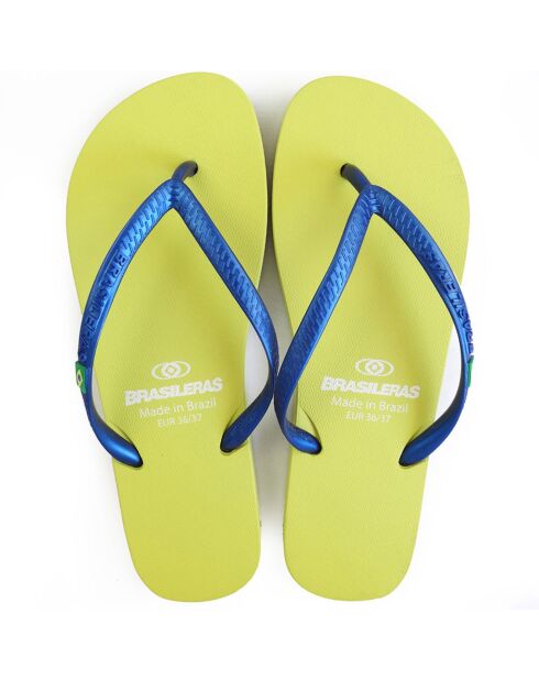 Classic Combi Pearl W geel-blauwe teenslippers