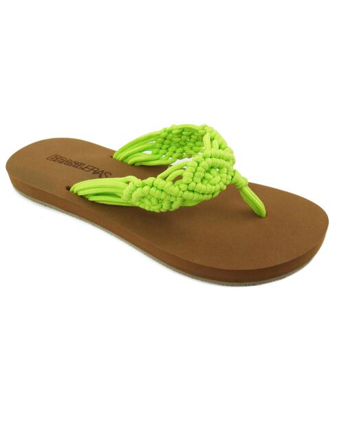 Bruin/groene gehaakte teenslippers