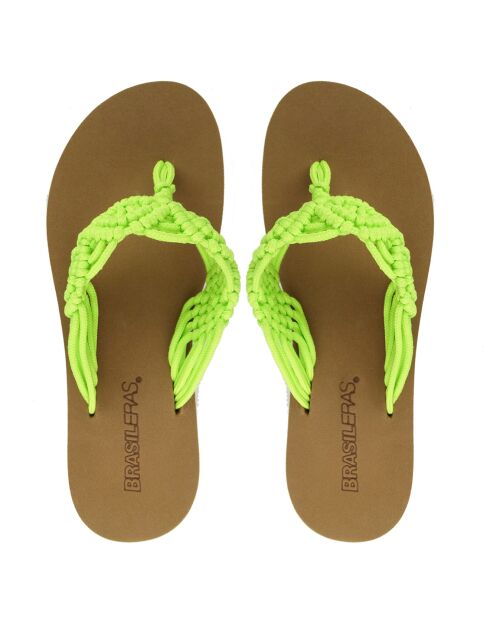 Bruin/groene gehaakte teenslippers