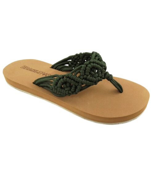 Kaki gehaakte teenslippers