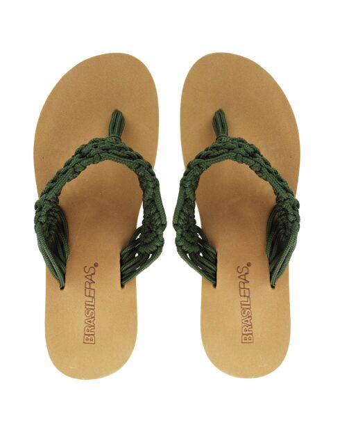 Kaki gehaakte teenslippers