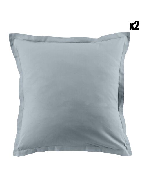 2 Taies d'oreiller 100% Coton unies bleu polaire