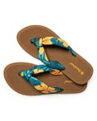 Beige/blauw/gele Hibiscus Nudo teenslippers