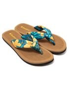 Beige/blauw/gele Hibiscus Nudo teenslippers