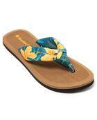 Beige/blauw/gele Hibiscus Nudo teenslippers