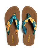 Beige/blauw/gele Hibiscus Nudo teenslippers