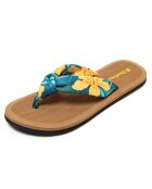 Beige/blauw/gele Hibiscus Nudo teenslippers