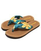 Beige/blauw/gele Hibiscus Nudo teenslippers