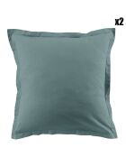 2 Taies d'oreiller 100% Coton unies bleu canard