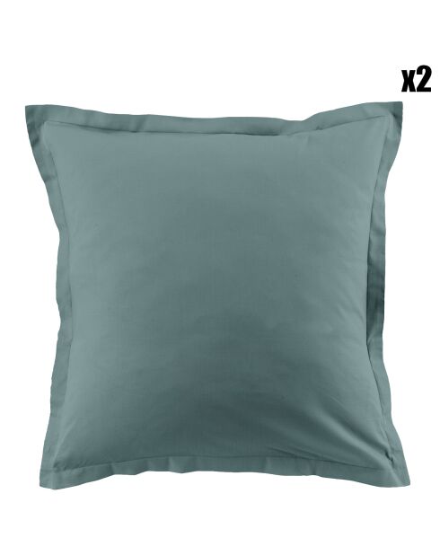 2 Taies d'oreiller 100% Coton unies bleu canard