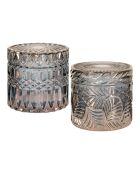 2 glazen potten van gerookt glas - 9x9x8,5 cm