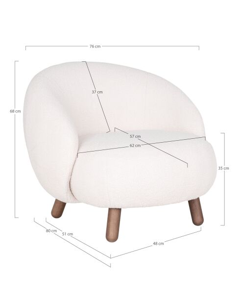 Fauteuil bouclette Savona blanc - 80x76x68 cm